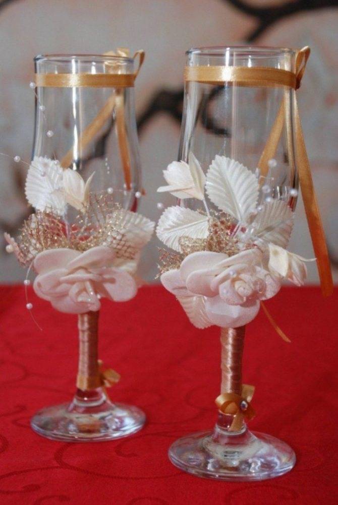 Свадебные бокалы своими руками пошаговое фото ? как украсить стаканы для жениха и невесты